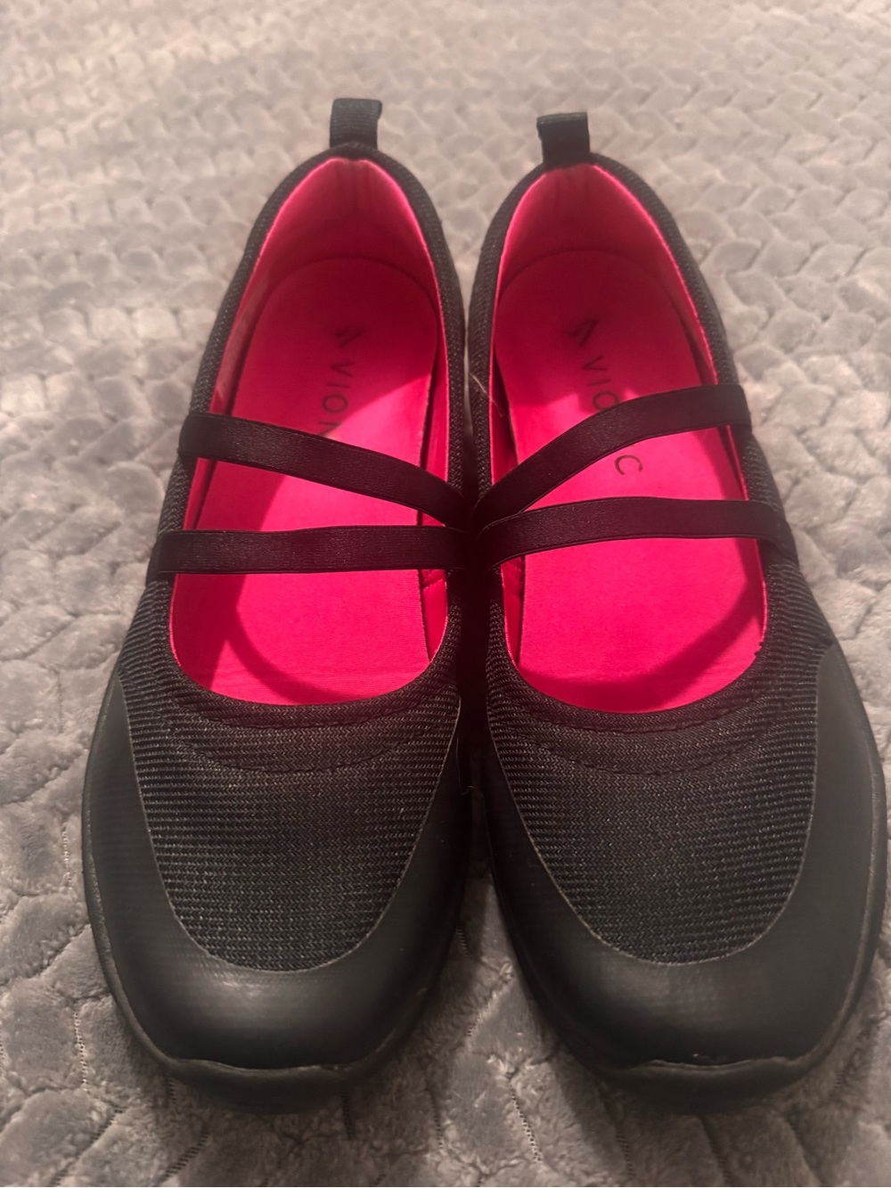 Vionic Black Mary Jane Flats with Hot Pink Insole